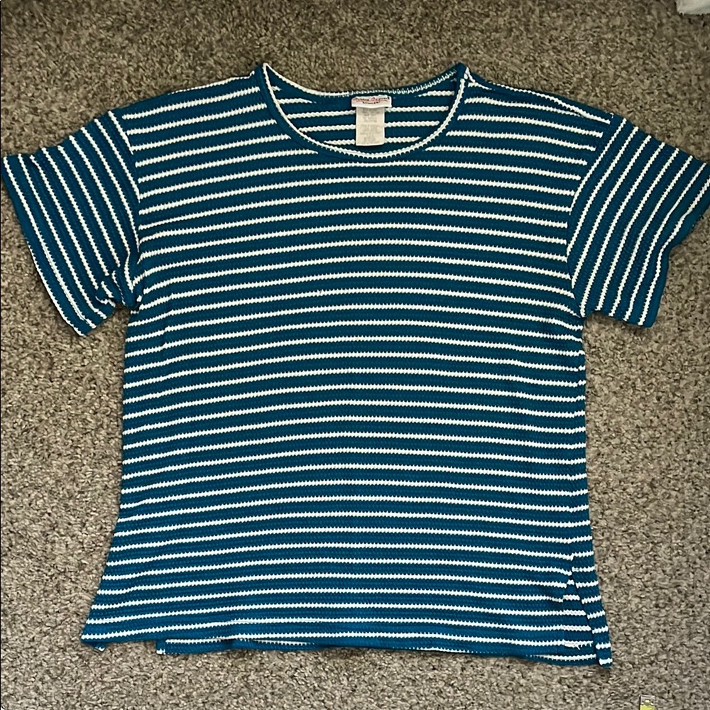 Vintage Bobbie Brooks Teal and White Striped Top Unisex. Made in USA